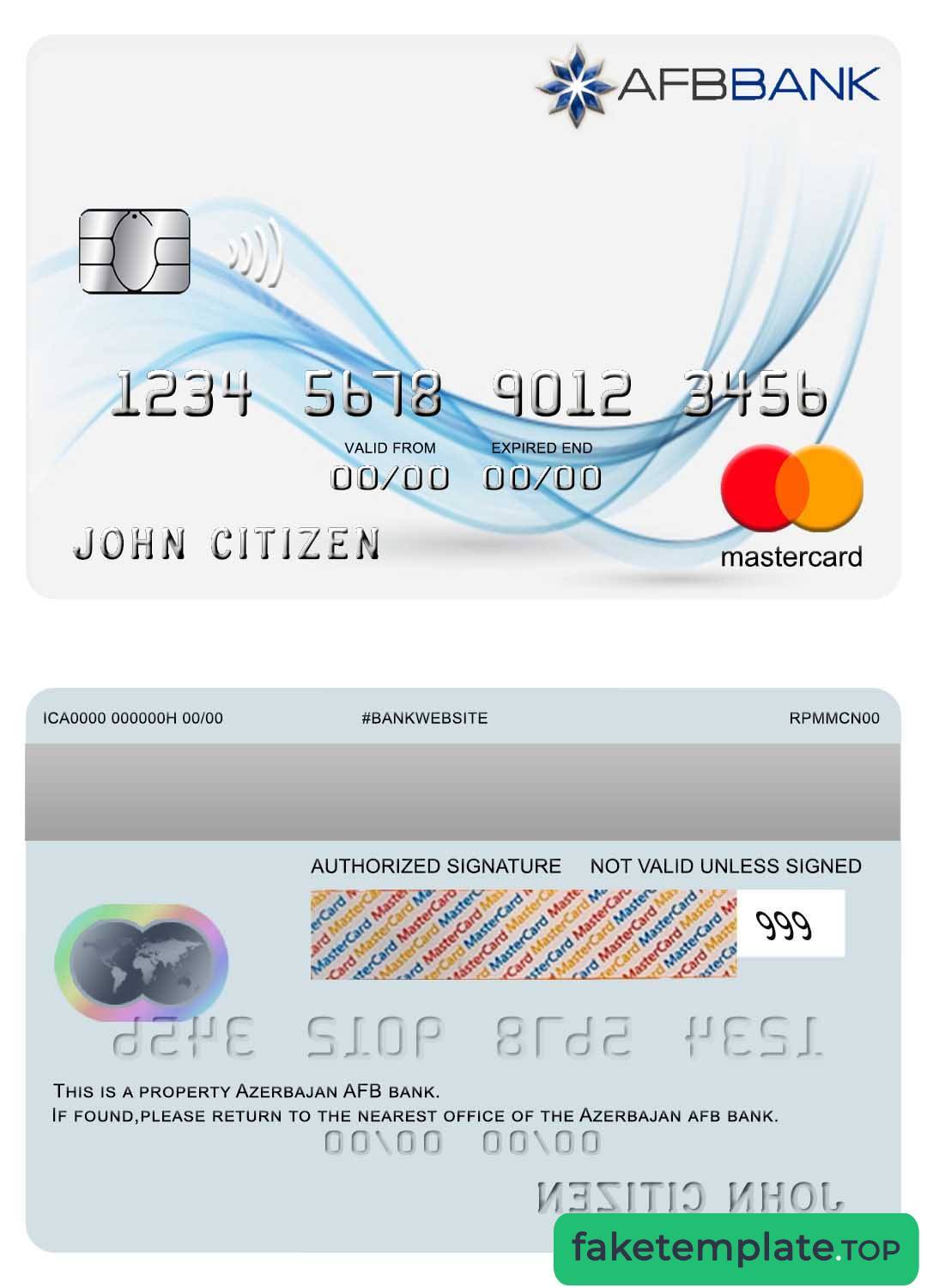 Feature of fake Azerbejan, AFB bank, mastercard example